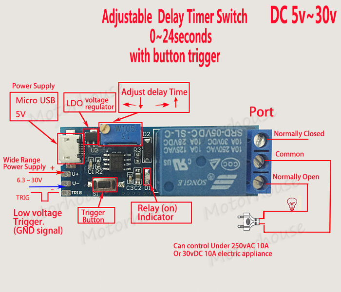 Dc 5v 12v 24v Trigger Delay Time Turn On Switch Timer Board Relay Module Car